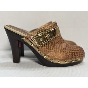 Colin Stuart Leather Clog Mule Heels Women's 10 Bronze Buckle Slide Shoes